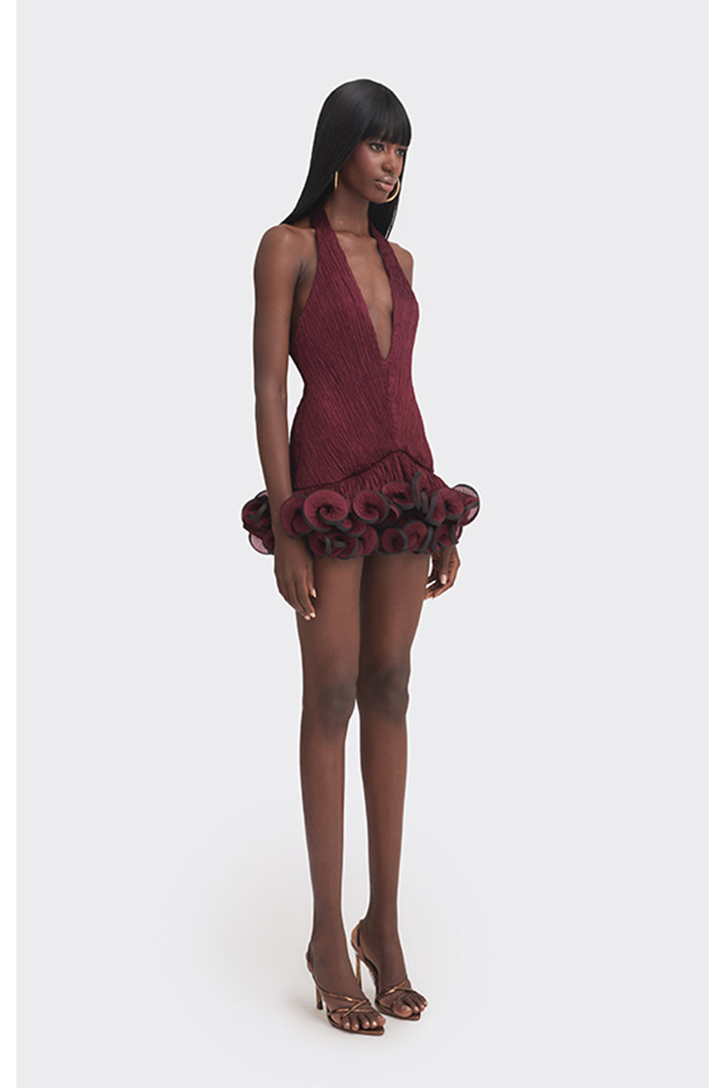 MS. TUTU V NECK MINI DRESS IN BURGUNDY MS. TUTU V NECK MINI DRESS IN BURGUNDY