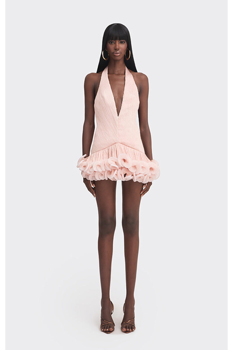 MS. TUTU V NECK MINI DRESS IN PEACH - CULT MIA