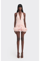 Peach V-neck mini dress from Stolen Stores' MS. TUTU collection, featuring a stylish and elegant design.