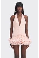 Stolen Stores Ms. Tutu V-neck mini dress in peach, sleeveless with a fitted silhouette and subtle detailing.
