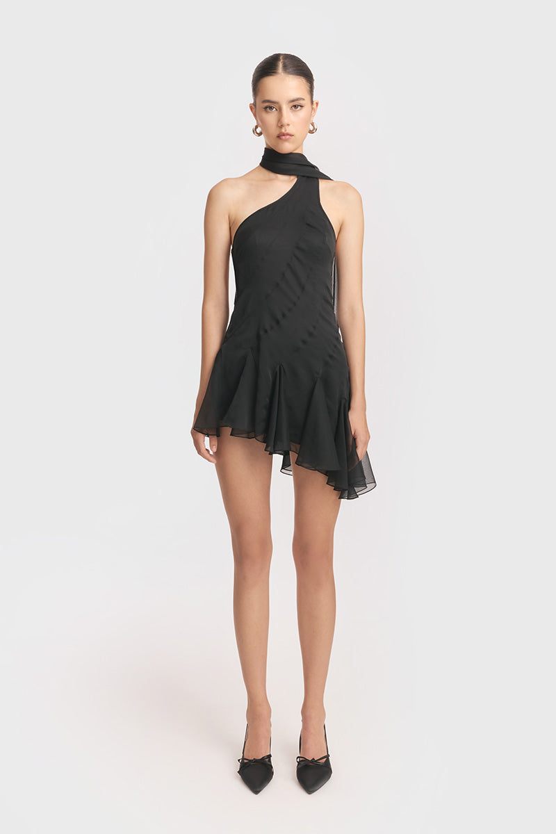 MS. GODET ASYMMETRIC DRESS IN BLACK - CULT MIA