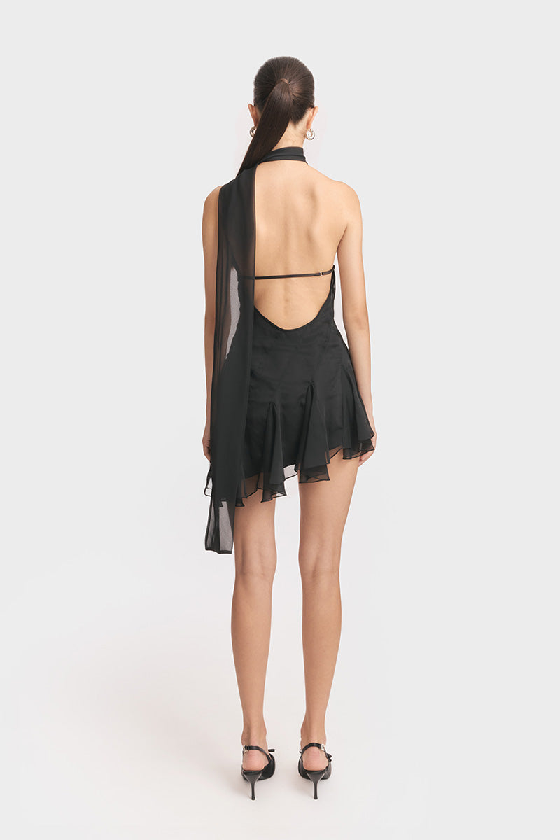 MS. GODET ASYMMETRIC DRESS IN BLACK - CULT MIA
