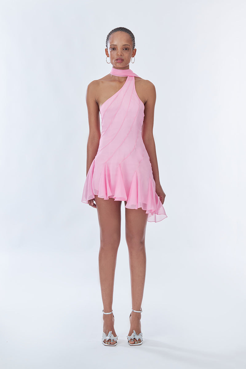 MS. GODET ASYMMETRIC DRESS IN PINK - CULT MIA