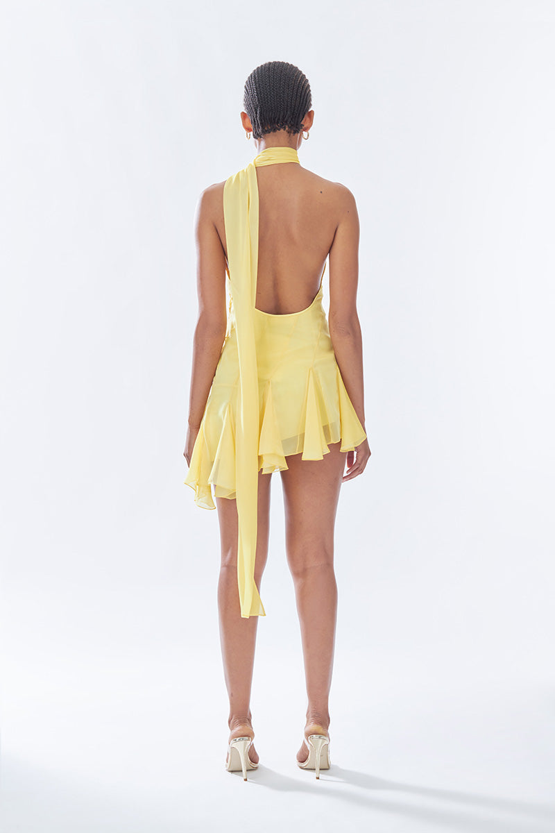 MS. GODET ASYMMETRIC DRESS IN YELLOW - CULT MIA