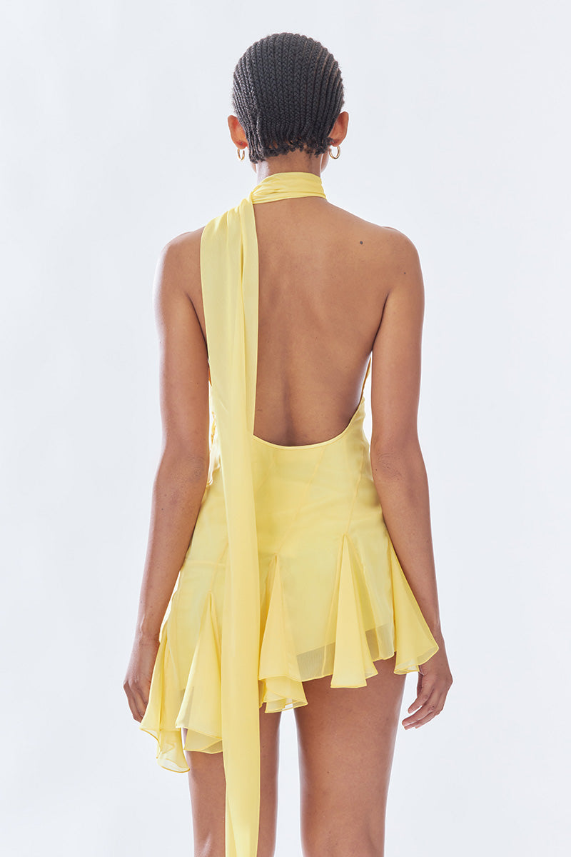 MS. GODET ASYMMETRIC DRESS IN YELLOW - CULT MIA