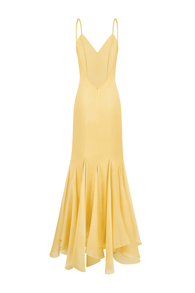 MS. GODET MAXI SLIP DRESS IN YELLOW - CULT MIA