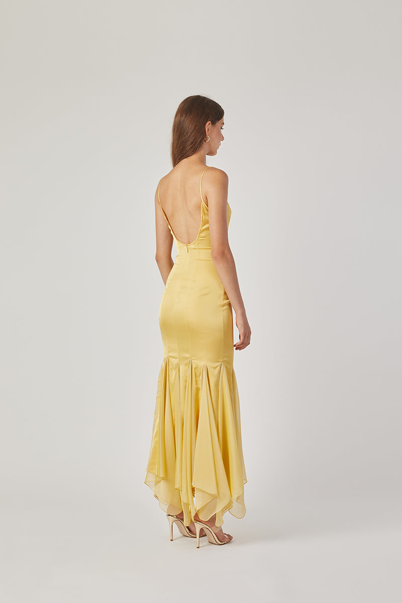 MS. GODET MAXI SLIP DRESS IN YELLOW - CULT MIA