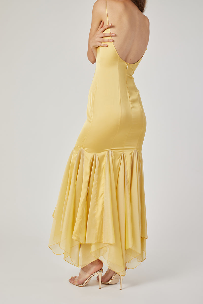 MS. GODET MAXI SLIP DRESS IN YELLOW - CULT MIA