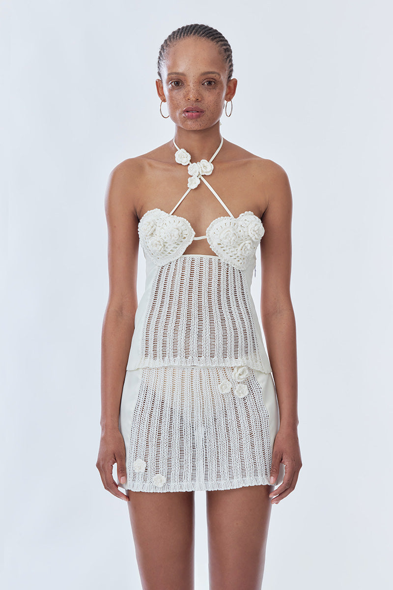 MS. HEART FLORAL OFF WHITE CROCHET BUSTIER - CULT MIA