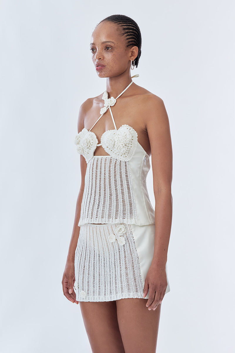 MS. HEART FLORAL OFF WHITE CROCHET BUSTIER - CULT MIA