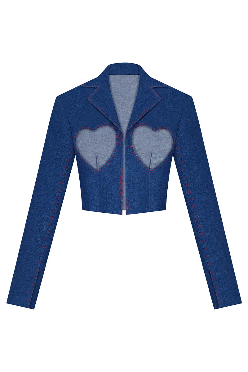 Blue cut-out jacket from the MS. Heart collection by Stolen Stores, featuring stylish design and modern cut-out details.