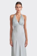 Dusty blue MS. Pleat maxi dress by Stolen Stores, flowing fabric with pleats, full length design, stylish and elegant.