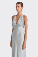 Dusty blue MS. Pleat maxi dress by Stolen Stores, flowing fabric with pleated design, perfect for elegant summer or evening wear.