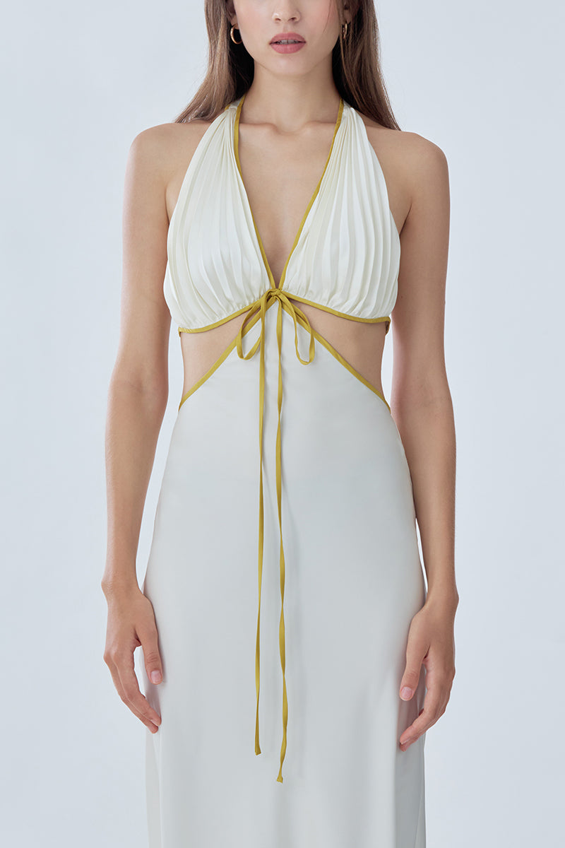 MS. PLEAT TWO-TONE CUT-OUT DRESS IN LONGAN - CULT MIA