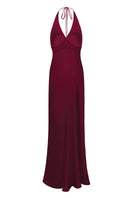 Stolen Stores Ms. Pleat gown in Rose Apple color, elegant maxi dress with pleated design, shown from the back.