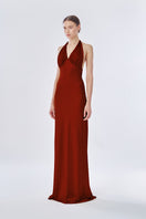Stolen Stores MS. Pleat Gown in Rose Apple featuring a flowy maxi dress with pleats and elegant design.