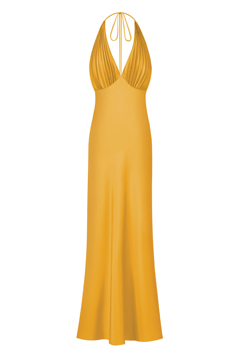 MS. PLEAT MAXI DRESS IN YELLOW MUSTARD - CULT MIA
