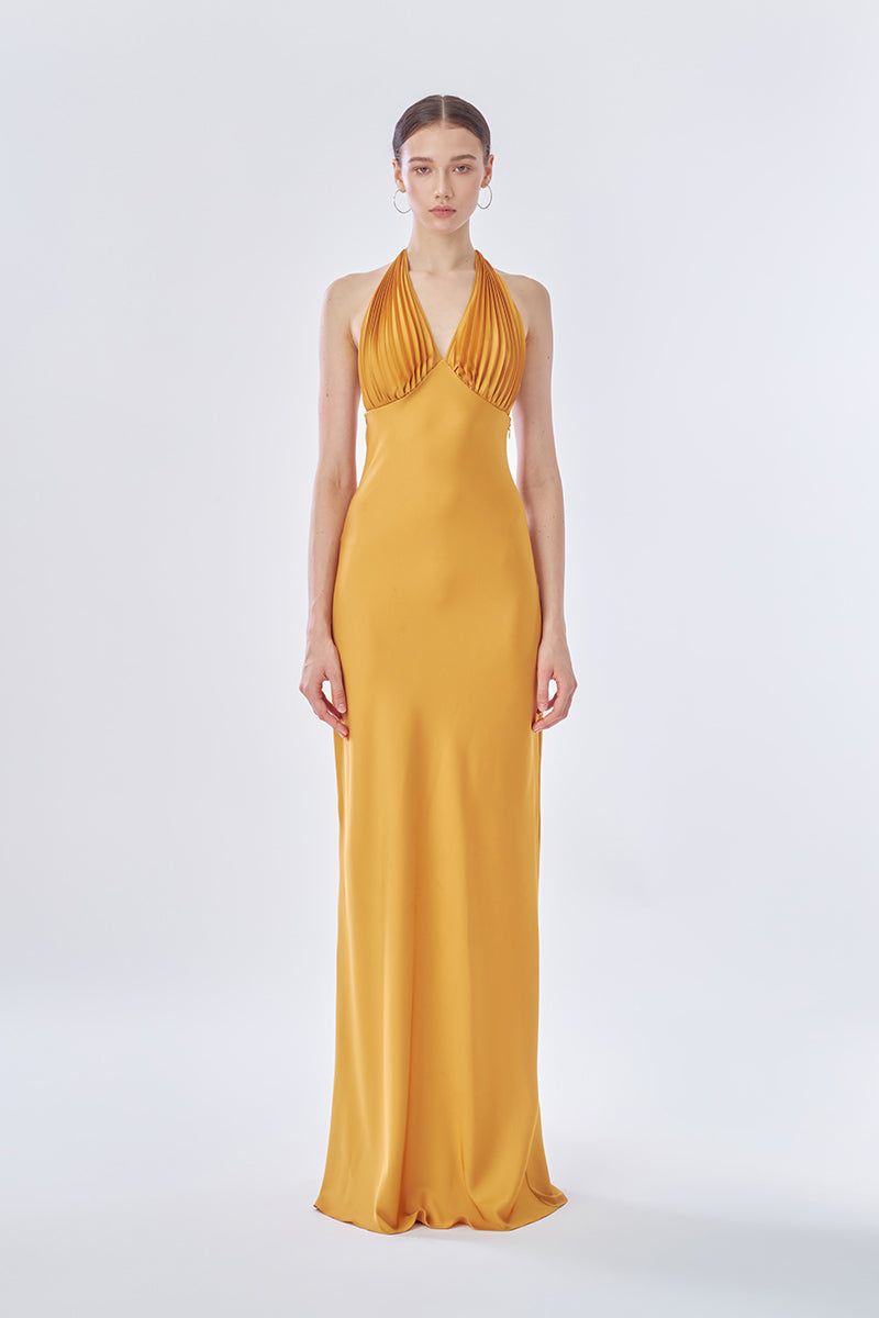MS. PLEAT MAXI DRESS IN YELLOW MUSTARD - CULT MIA