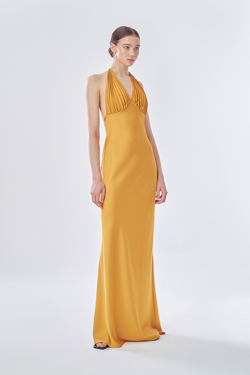 MS. PLEAT MAXI DRESS IN YELLOW MUSTARD - CULT MIA