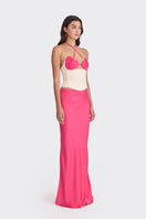 Hot pink and beige bustier top by Stolen Stores featuring a two-tone design and structured fit.