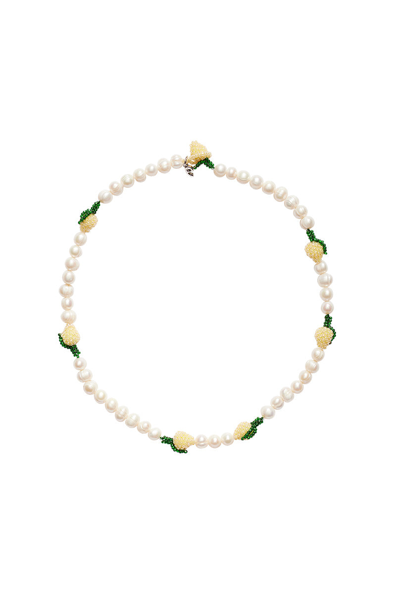 Pura Utz multi pearl lemon necklace featuring colorful pearl beads and a vibrant lemon pendant, stylish jewelry accessory.