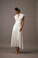 Elegant MUMTAAZ embellished maxi dress in pearl with intricate detailing, designed by MASTANI, perfect for special occasions.