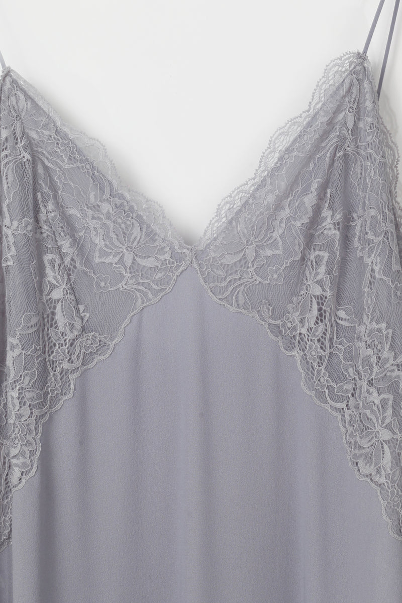 AMY LONG SILKY STRAPPED LIGHT GREY NIGHTGOWN - CULT MIA