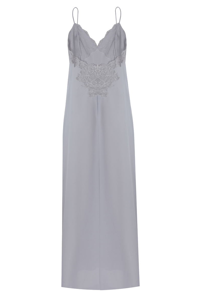 AMY LONG SILKY STRAPPED LIGHT GREY NIGHTGOWN - CULT MIA