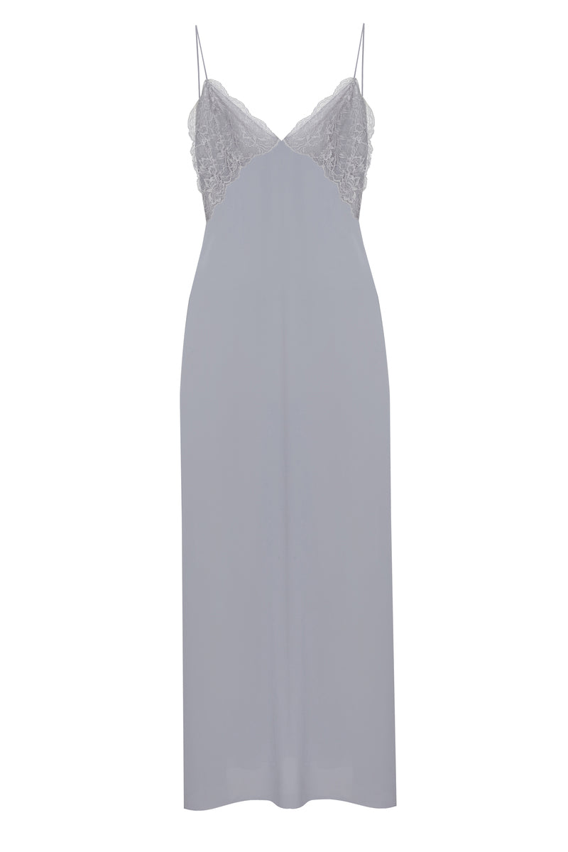 AMY LONG SILKY STRAPPED LIGHT GREY NIGHTGOWN - CULT MIA