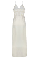 Off-white Rachel long strapped nightgown by Bocan Couture featuring delicate straps and flowing fabric, perfect for elegant sleepwear.