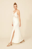 Off-white Rachel long strapped nightgown by Bocan Couture featuring a flowing design and delicate straps.