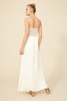 Off-white Bocan Couture Rachel long strapped nightgown with delicate spaghetti straps and flowing fabric.