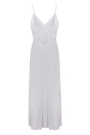 Ice blue Caroline long strapped nightgown by Bocan Couture, soft fabric with delicate straps and flowing design.