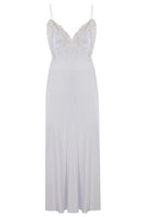 Ice blue nightgown with long straps by Bocan Couture, featuring a flowing, elegant design perfect for comfortable sleepwear.