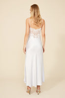 Ice blue Caroline long strapped nightgown by Bocan Couture, featuring delicate straps and flowing fabric.