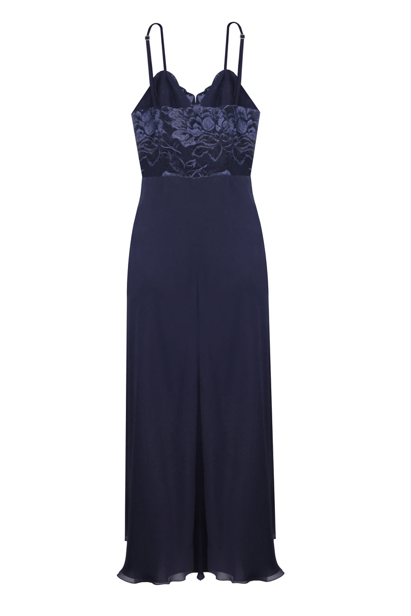 SONYA LONG SILKY CREPE INDIGO NIGHTGOWN - CULT MIA
