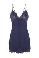 Navy Simone silky crepe mini slip dress by Bocan Couture, featuring smooth fabric and elegant design for nightwear.
