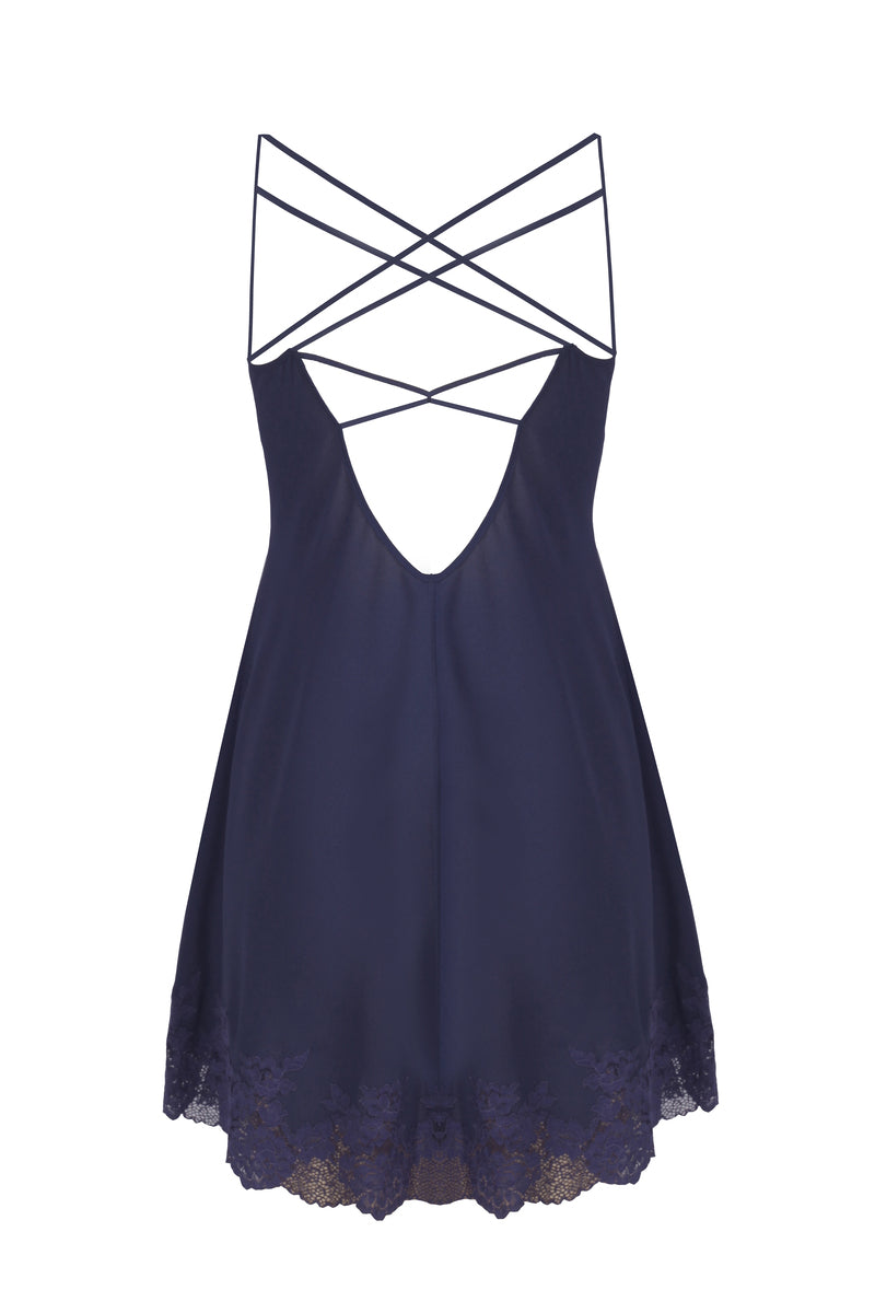 SIMONE SILKY CREPE MINI NAVY SLIP DRESS - CULT MIA