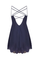 Navy Simone silky crepe mini slip dress by Bocan Couture, featuring a sleek, elegant nightgown design with thin straps.
