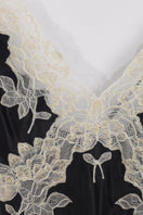 Black silk satin nightgown with long sleeves and satin trim by Bocan Couture, featuring a luxurious, elegant design.
