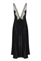 Black silk satin trimmed nightgown by Bocan Couture featuring a flowing design and elegant details.