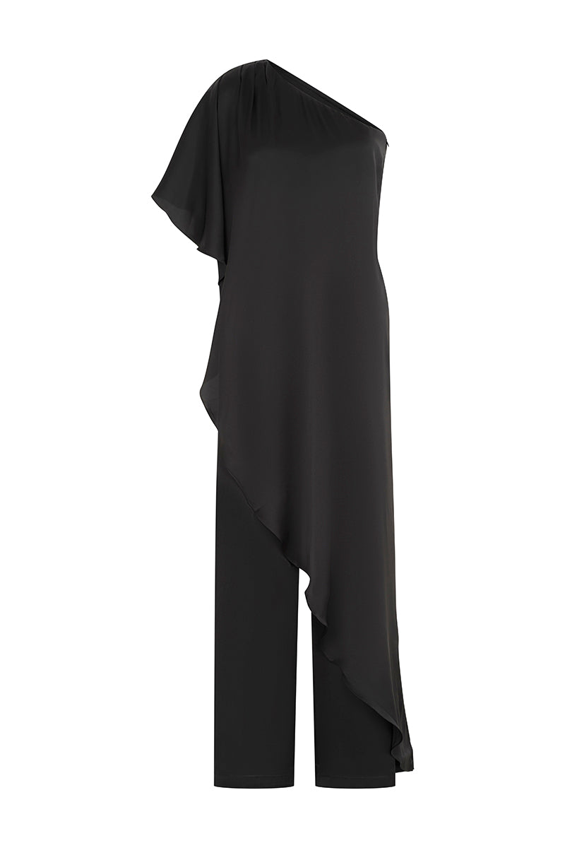 Black Nahir jumpsuit by Tinta Latina, stylish one-piece with a fitted silhouette and wide-leg design, perfect for casual or dressy occasions.