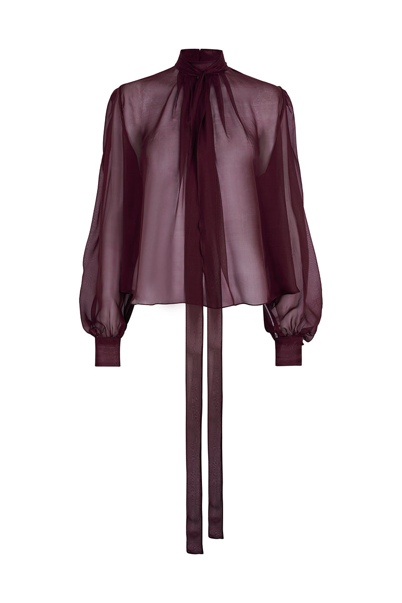 Lorena Saravia Natalia blouse displayed from the front, featuring a stylish, lightweight top with a relaxed fit and elegant design.