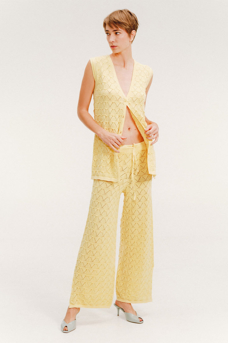 Vorn Design Nautica set in butter co-ord featuring matching top and bottoms in soft, pastel-colored fabric.