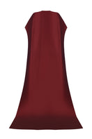 Moon Hakaan Yildirim Lily Cape in wine, stylish jacket with flowing fabric and elegant design, shown from the back.