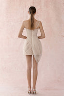 Neutral pleated tulle mini dress by HACCHIC COUTURE, showcasing a flowy, layered tulle design perfect for elegant occasions.