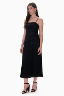 Rebecca Taylor Neveah Jacquard Cami Dress in black, midi length with intricate jacquard pattern, sleeveless design, and elegant fit.