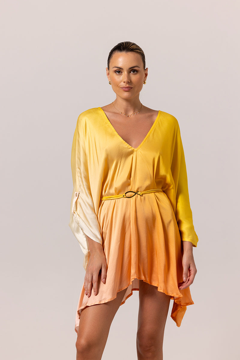 NEW YELLOW BOHO SILK KAFTAN - CULT MIA