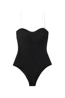 Black ribbed swimsuit by Seaquelle featuring a sleek design and fitted silhouette, perfect for beach and poolside wear.