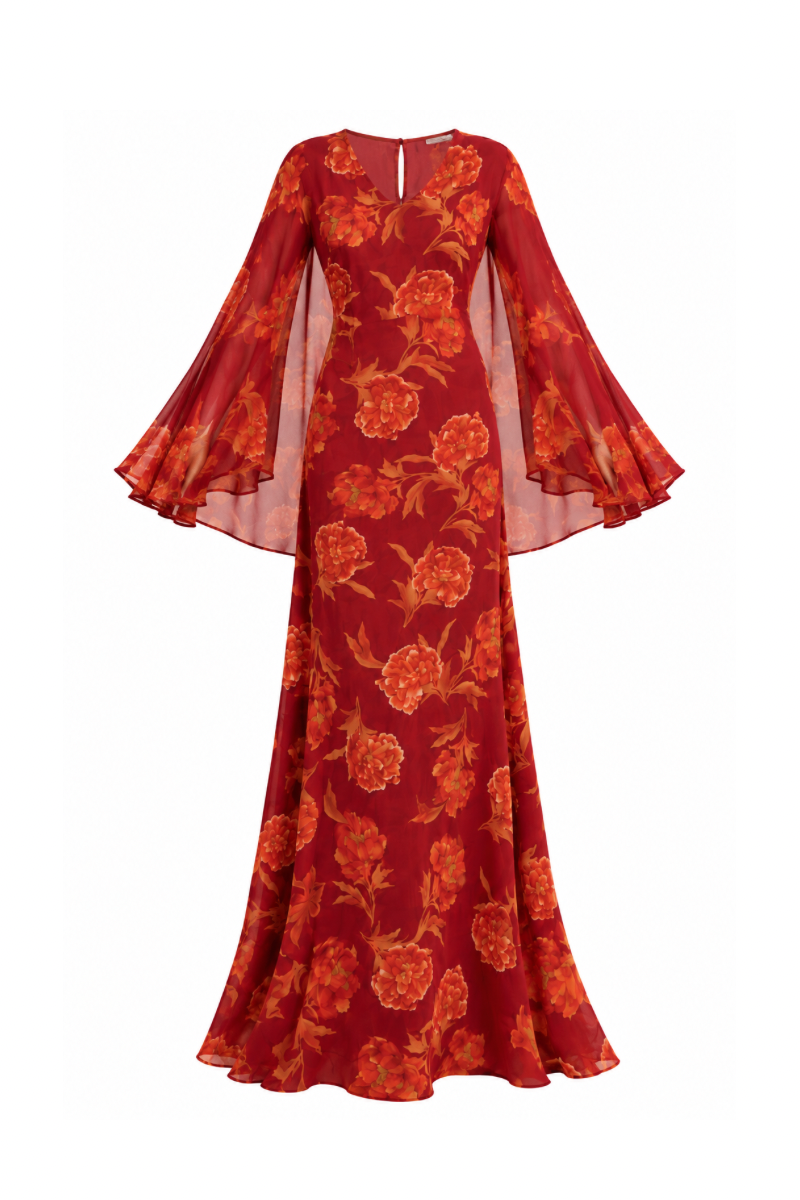 Red Raishma Karina maxi dress with flowing fabric and elegant design, perfect for stylish occasions.